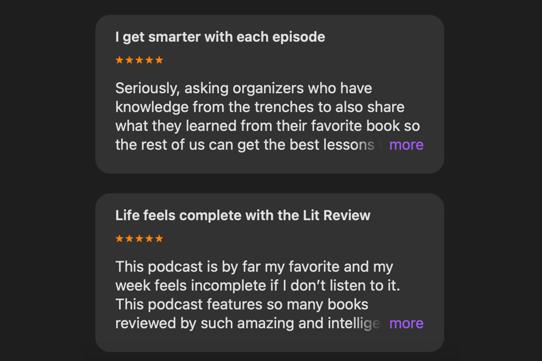 a photo of five star reviews on Apple Podcasts